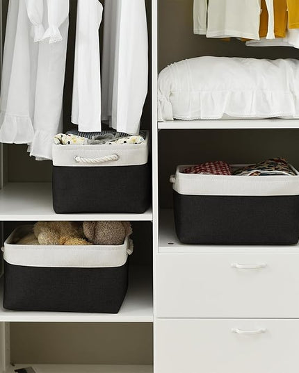 TheWarmHome Storage Basket for Organizing - Large 3 Pack 15.7x11.8x8.3 inch Collapsible Storage Bin for Shelves with Handles Laundry Cube Toy Closet Nursery (Whiet & Black)