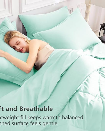 CozyLux Full Size Comforter Sets Mint Green - 7 Pieces Bed in a Bag Full, Luxury Soft Bed Set for All Seasons, Bedding Set with Down Alternative Comforter, Sheets, Pillowcases & Shams