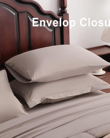NTBAY King Comforter Set with Sheets, 7 Pieces Soft and Breathable King Bedding Set, Bed in a Bag, Down Alternative Comforter Set Solid Color All Season, King Bedding Set, Taupe