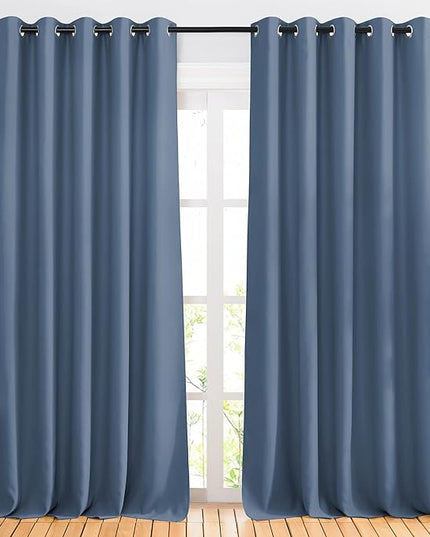 NICETOWN Room Darkening Curtains for Windows - Home Fashion Energy Saving Grommet Top Thermal Insulated Drapes for Bedroom/Patio Door (Stone Blue, 1 Pair, 66 by 90 Inch)