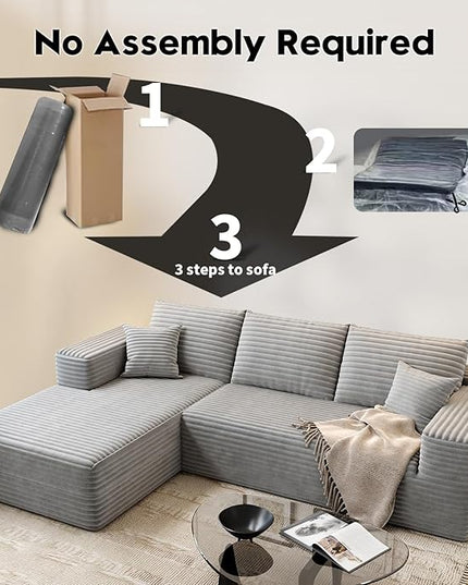 107.5" Cloud Modular Sectional Sofa Couch with L-Shape Chaise,Modern Minimalist Upholstered Couches for Living Room Bedroom,Deep Seat Corner Couch，No Assembly Required (Grey,Left Facing Chaise)