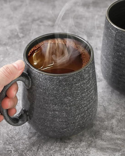 Hasense Dark Grey Coffee Mugs Set of 4, 12oz Ceramic Coffee Cups, Latte Mug with Large Handle for Coffee, Tea, Milk and Hot Cocoa,Easy Hold & Clean, Dishwasher & Microwave Safe