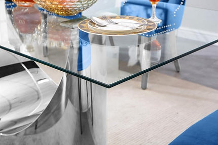 70" Large Glass Dining Table,Modern Rectangular Dining Room Table with 0.39" Tempered Glass Top & Silver Finish Stainless Steel Legs, Modern Clear Kitchen Table for Home Office