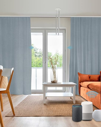 SmartWings Automatic Curtain Opener with Drapery, Motorized Vertical Blinds with Remote, Electric Closet Doors Sliding Panels Compatible with Alexa Google Homekit, 93% Blackout Greyish Blue