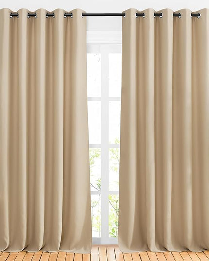 NICETOWN Room Darkening Curtains for Room Divider, Grommet Thermal Curtains Light & Sound Reducing Window Treatments for Sliding Glass Door, W66 x L110, Biscotti Beige, 2 Panels