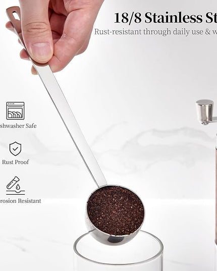 Long Handle Coffee Scoop: 8.6 Inch 18/8 Stainless Steel 2 Tablespoon Metal Measuring Spoon Tbsp Scoop for Coffee Beans, Grounds Coffee, Coffee Powder, Tea, Tall Jars (2Tbsp/30ml)