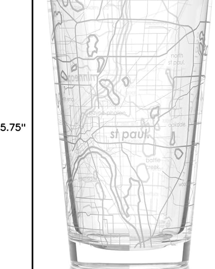 Well Told Engraved Minneapolis Minnesota Map Pint Glass, Etched Beer Gift (16 oz, Clear) City Map Pint, Custom City Glassware, Gifts For Beer Lovers