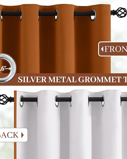 Yakamok Room Darkening 100% Blackout Curtains Grommet Window Treatments with 2 Thick Layers-Burnt Orange Thermal Insulated Drapes Set of 2 Panels for Bedroom Living Room 52 Inches by 84 Inches Length