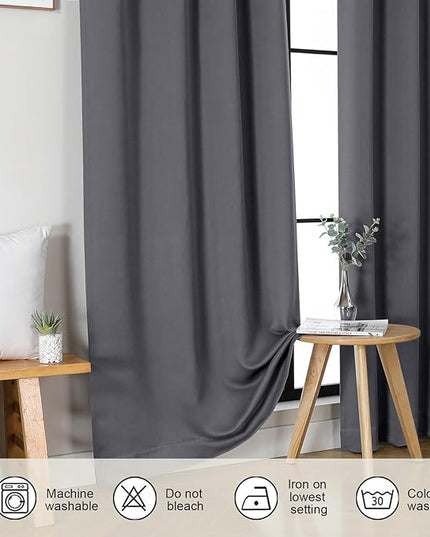 Gwine Blackout Curtains for Living Room 63 Inch Long, Thermal Insulated Window Treatment Black Out Curtains for Bedroom Decor with Rod Pocket, Each 40" Wx63 L, Charcoal Grey, 2PCS