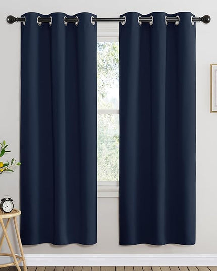 NICETOWN Navy Blue Blackout Curtains for Living Room, Window Treatment Thermal Insulated Room Darkening Grommet Drapes Sound Dampening for Bedroom, 2 Panels, W37 x L72