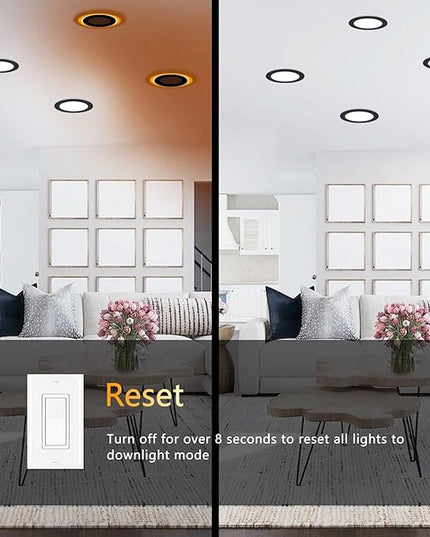 CycevSun 12 Pack Black Recessed Lights 6 Inch with Night Light, Canless Ultra Thin Wafer Downlight Indoor Outdoor Exterior Soffit, Dimmable & 5 Color Selectable, 12W, ETL Listed