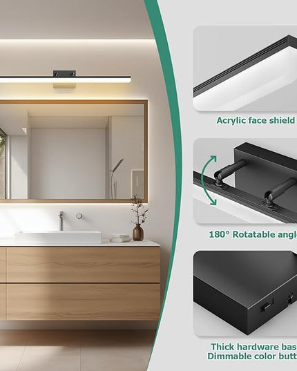 Black Vanity Light 31.5" Long 24W LED Bathroom Light Bar with 5CCT Adjustable Modern Bathroom Vanity Light Fixture for Mirror, Powder Room, Bedroom, Apartment, Hotel