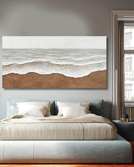 Artexist Textured Wall Decor Ocean Wall Painting White Line Wall Art Posters 29"x58" Large Pictures for Living Room Dining Room