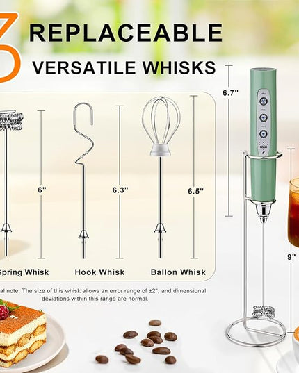 YUSWKO Granite Rechargeable Milk Frother for Coffee with Stand, Handheld Drink Mixer with 3 Heads 3 Speeds Electric Stirrers for Latte, Cappuccino, Hot Chocolate, Egg