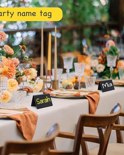PigPotParty Acrylic Mini Chalkboard Signs for Food, 12 Pcs 4"x3" Small Food Labels for Party Buffet, Glossy Black Table Place Cards for Wedding, Elegant Event Decorations, w/ 2 Wet Erase Markers