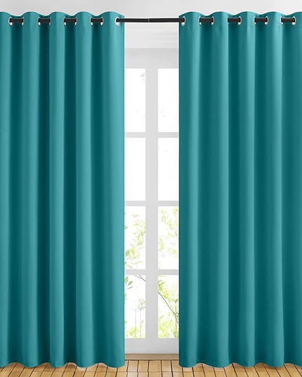 NICETOWN Blackout Peacock Teal Curtains for Sliding Glass Door - Thermal Insulated Room Darkening Big Window Treatments Sound Reducing Grommet for Bedroom/Room Divider (2 Panels, W66 x L84)