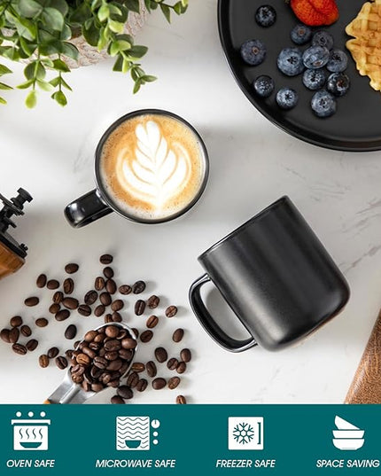 vancasso Stoneware Coffee Mugs Set, 12 oz Ceramic Coffee Cups for Latte Hot Tea Cappuccino Cocoa Milk Cups Set of 6, Dishwasher & Microwave Safe, Matte Black