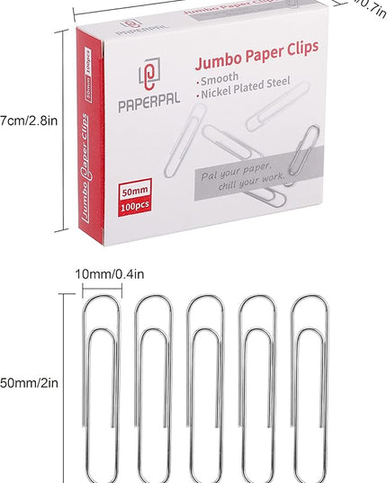 PAPERPAL Paperclips for Office School & Personal Use, Jumbo Smooth Paper Clip (2"), 300 Large Paper Clips (3 Boxes of 100 Each), Silver