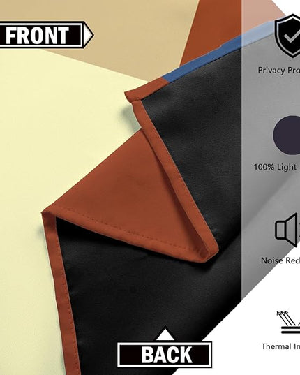 Terracotta Blue 100% Blackout Curtains for Bedroom 96 inch Long 2 Panels Set Modern Abstract Geometric Black Out Curtains Insulated Room Darkening Window Drapes for Living Room, 52Wx96L