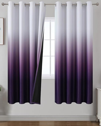Estelar Textiler Ombre Blakcout Curtains for Living Room 72 Inch Length 2 Panels Set,Full Room Darkening Purple and Greyish White Thermal Insulated Grommet Window Curtains & Drapes for Bedroom,52Wx72L