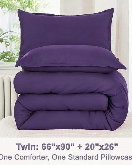 Litanika Purple Comforter Set Twin/Twin XL Size, 2 Pieces Lightweight Solid Bedding Comforter Set, All Season Fluffy Bed Set (66x90In Comforter & 1 Pillowcase)