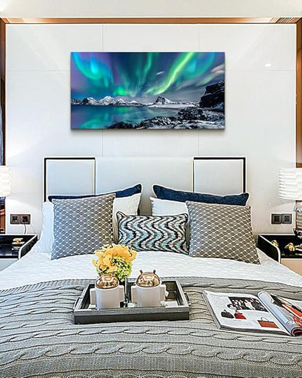 Lapremoly Canvas Wall Art For Living Room farmhouse Wall Decor For Bedroom Office Decor Blue Aurora Pictures Landscape Wall Paintings Prints posters Artwork Framed Wall Mural Room Home Decoration