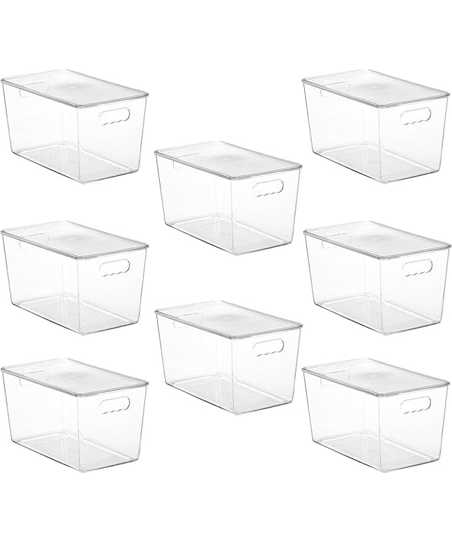 Vtopmart 8 Pack Clear Stackable Storage Bins with Lids,XLarge Plastic Containers with Handle for Pantry Organizer and Storage,Perfect for Kitchen,Fridge,Cabinet, Closet,Bathroom Organization