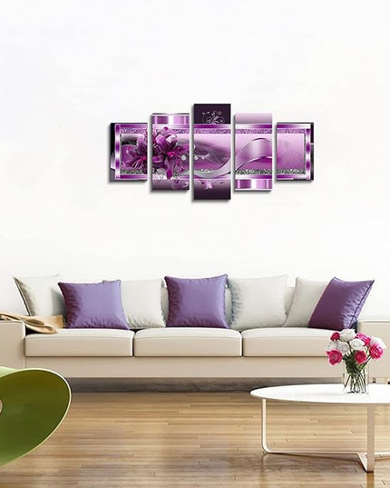 LUDUHU Abstract Orchid Flowers Canvas Print - Abstract Wall Art, Purple Floral Painting Decor for Home Decoration Artwork Picture, bedroom wall decor (C,Oversize 40x20inch)