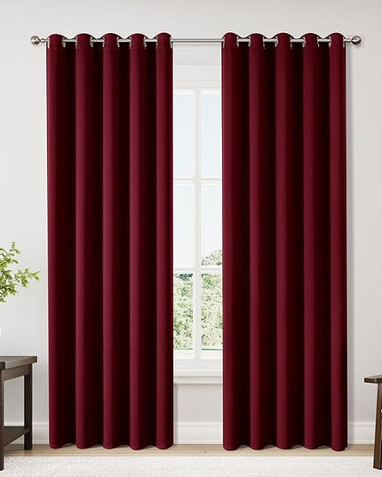ChrisDowa Burgundyout Curtains 70 inches Wide for Bedroom - 2 Panels Set Extra Wide Grommet Thermal Insulated Room Darkening Curtains for Living Room (Burgundy, 70 x 84 Inch)