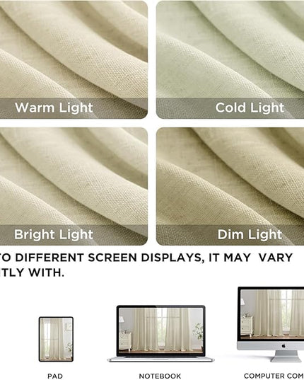 Joydeco Linen Curtains 84 Inch Length 2 Panels Set, Light Filtering Curtains for Bedroom Living Room,Linen Blend Drapes 52 Inches Wide with Back Tab Rod Pockets (W52 x L84 Inch, Natural)