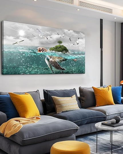 Canvas Wall Art For Living Room Large Size Wall Decor For Bedroom Artwork For Walls Pictures Sea Turtles Canvas Art Prints Bathroom Decoration Blue Ocean Paintings Ready To Hang Room Home Decorations