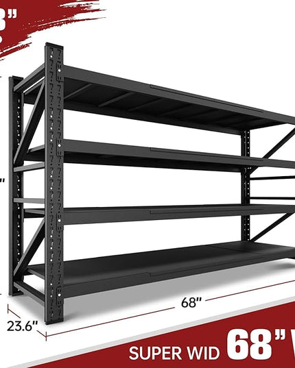 8000LBS Storage Shelves, 68" W Garage Shelving Heavy Duty Metal Adjustable Garage Shelves, Shelving Units Industrial Shelving for Warehouse, 68" W x 24" D x 63.4" H, Black