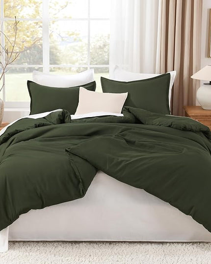Litanika Comforters Olive Green Oversized King Size, 3 Pieces Lightweight Solid Bedding Comforter Set, All Season Fluffy Bed Set (120x98In Comforter & 2 Pillowcases)