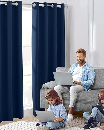 HOMEIDEAS Dark Navy Blackout Curtains for Bedroom 52 X 96 Inch Length 2 Panels Set Room Darkening Bedroom Curtains, Soundproof Thermal Grommet Window Curtains for Living Room for Christmas