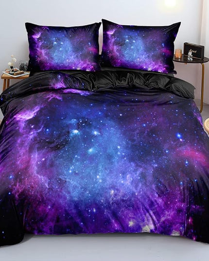 Galaxy Duvet Cover Space Bedding Set King Size for Teen Kids, for Boys and Girls Purple Bed Set Printed with 1 Comforter Cover and 2 Pillowcases