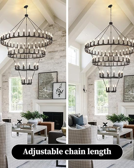 4 Tier Black Wagon Wheel Chandelier,Extra Large 60-Inch 78-Light Circle Light Fixture,Round Chandeliers for Foyer Entryway Dining Room Living Room High Ceilings