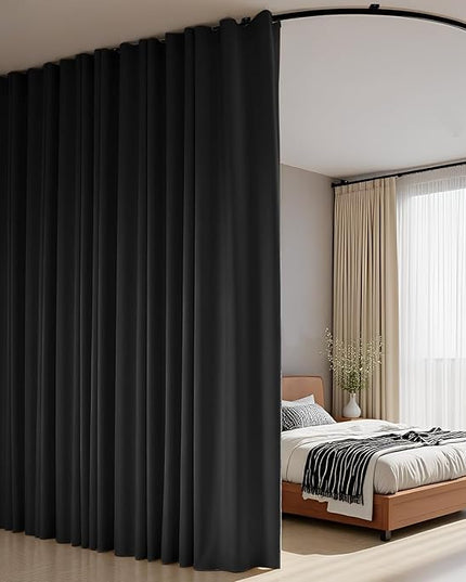 Room Divider Curtains Flexible Ceiling Tracks Set Curtain Track Ceiling Mount Blackout Curtain for Living Room Bedroom Ceiling Curtain Rod Privacy Dividers Panels W120 x H84 Black Drape & Black Rail