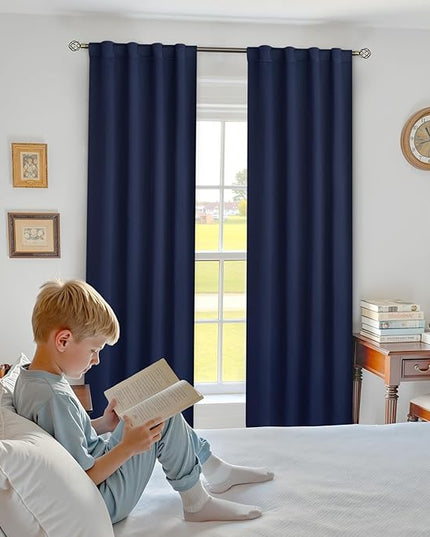 BGment Navy Blue Black Out Curtains 84 Inch Long - Thermal Insulated Blackout Noise Reducing Energy Efficiency Room Darkening Solid Rod Pocket and Back Tab Curtains for Living Room, 34 x 84 Inch