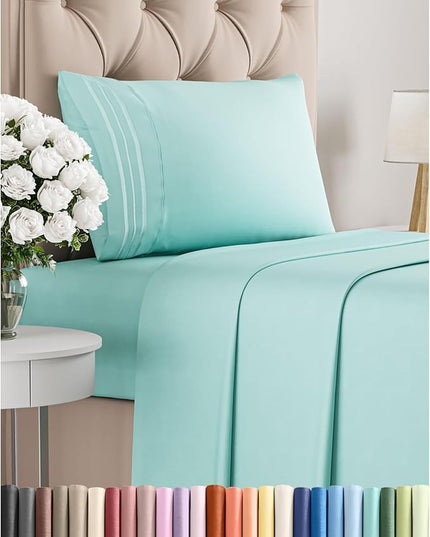 Twin Size 3 Piece Sheet Set - Comfy Breathable & Cooling Bed Sheets Set - Hotel Luxury Bedding for Women, Men, Kids, Teens, Boys & Girls - Deep Pockets, Ultra-Soft, Wrinkle Free - Oeko-Tex - Spa Blue