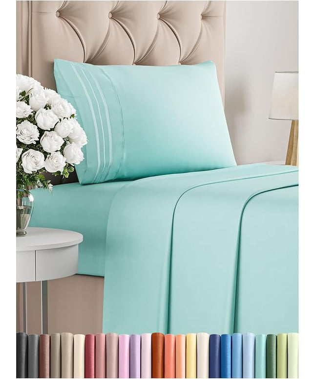 Twin Size 3 Piece Sheet Set - Comfy Breathable & Cooling Bed Sheets Set - Hotel Luxury Bedding for Women, Men, Kids, Teens, Boys & Girls - Deep Pockets, Ultra-Soft, Wrinkle Free - Oeko-Tex - Spa Blue