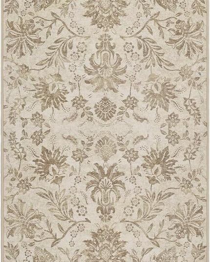 jinchan Torino Runner Rugs 3x8, Vintage-Inspired Floral Neutral Design Machine Washable Non-Slip Ultra-Thin Low-Pile Rubber Backing Traditional Rug for Kitchen Hallway Laundry Room Entryway Taupe