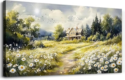 ERQINHUA Large Wall Art For Living Room Canvas Wall Decor For Bedroom Office Field Scenery Flower Watercolour Painting Farmhouse Decorations Wall Pictures Artwork Ready To Hang Home Decor 24"X48"