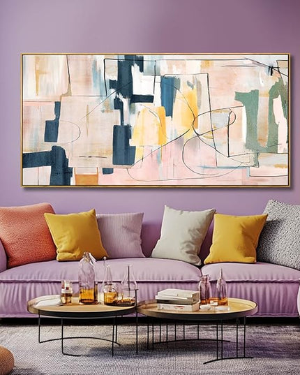 Artexist Pink Abstract Canvas Wall Art 24"x48" Office Decor Framed Wall Decor
