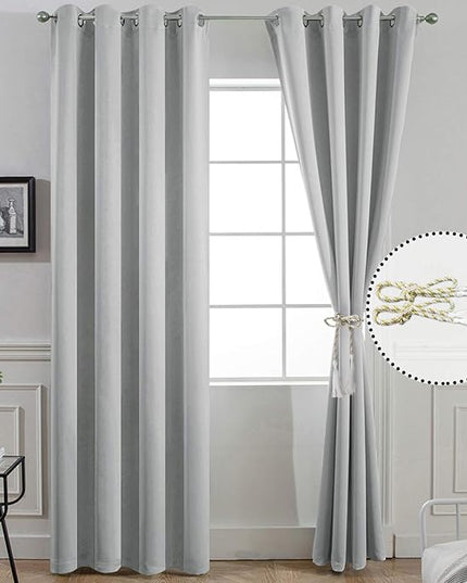 Yakamok Soft and Smooth Blackout Curtains for Bedroom - Grommet Thermal Insulated Room Darkening Curtains for Living Room, Set of 2 Panels (52 x 84Inch, Light Grey)