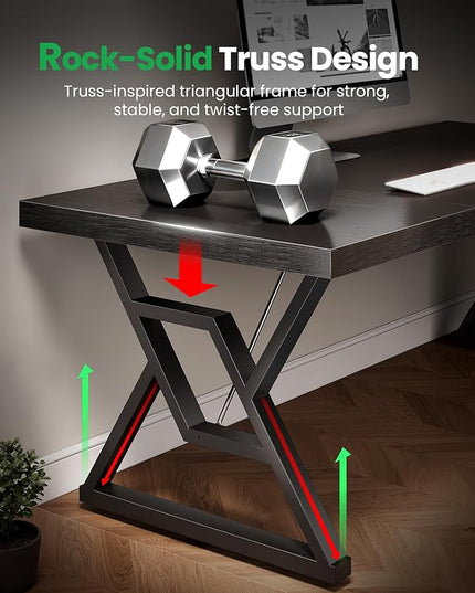 70.8" Large Executive Desk - Computer Office Desk Workstation, Modern Business Writing Table with Sturdy Metal Legs for Home Office (Black/Black)