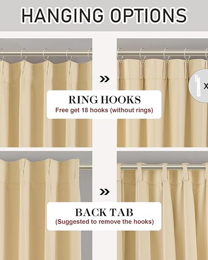 DONREN Beige 60 inch Wide Pinch Pleated Blackout Curtains with Hooks - 84 inch Length Room Darkening Thermal Insulated Window Curtain Panels for Patio Sliding Glass Door,Pack of 2