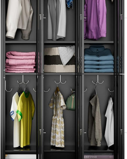 Aobabo Upgraded Metal Storage Locker for Employees, 6 Doors Metal Lockers Cabinet with Lock and Name Card Slot, Industrial Storage with 18 Hooks, for Office Gym, Assembly Required, Black