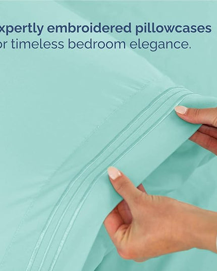 Full Size 4 Piece Sheet Set - Comfy Breathable & Cooling Bed Sheets Set - Hotel Luxury Bedding for Women, Men, Kids, Teens, Boys & Girls - Deep Pockets, Ultra-Soft, Wrinkle Free - Oeko-Tex - Spa Blue