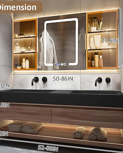 Modern Solid Wood Bathroom Vanity Set - Smart LED Fog Mirror, Floating Double Bath Sink Bathroom Cabinet, 2 Large Drawers & Open Shelves (Dark Brown, 84'')