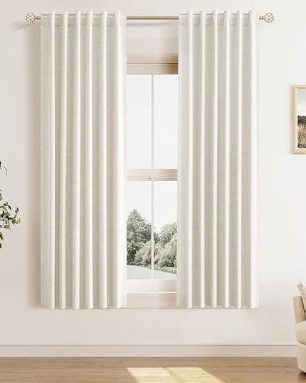 Guken Cream Linen Blackout Curtains 42 Inch Wide by 63 Inch for Living Room Bedroom Back Tab Thermal Insulated 100% Black Out Linen Drapes Room Darkening Window Curtains